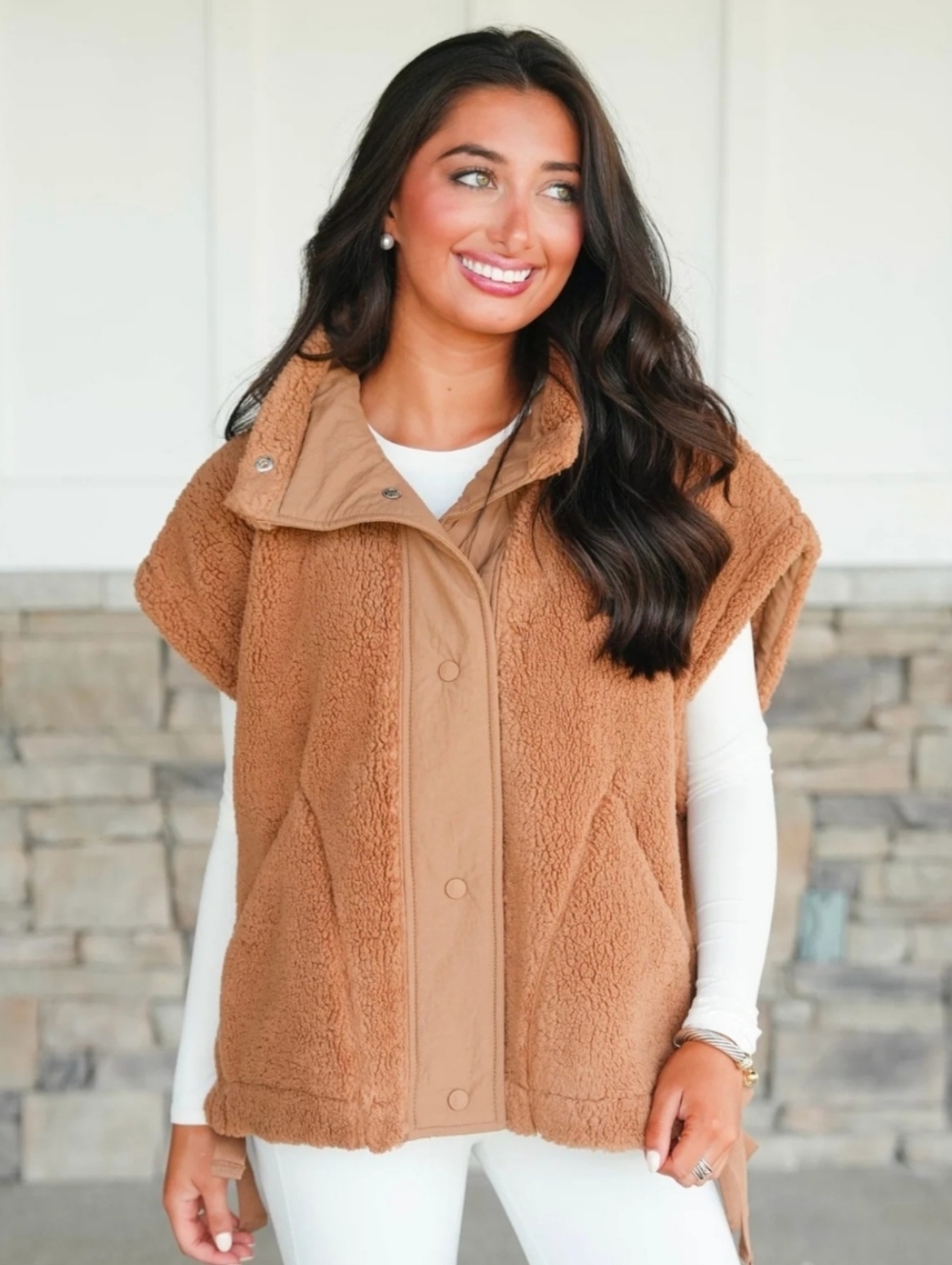 NWT FP Movement Scout It Out Fleece Vest Twig Brown Tan Snap Closure Size Large - Picture 2 of 14